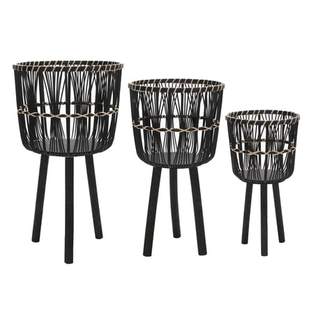 Planters For Outdoor Plants S/3 BAMBOO PLANTERS 11/13/15 BLACK Black Garden Pots Bamboo Indoor Garden Pots Garden & Outdoor Garden Supplies Garden Pots & Planters