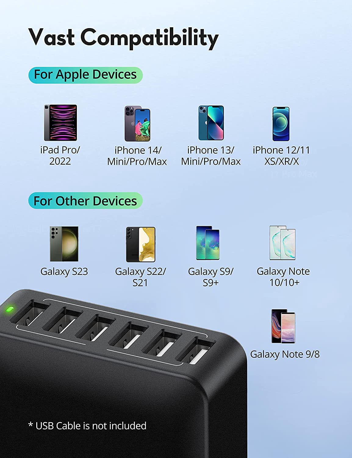 Station De Charge USB 60W - 8 Ports, écran LCD, Pour IPhone, Galaxy, IPad, Etc.