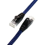 Tera Grand - CAT6 10 Gigabit Ethernet Ultra Flat Braided Network Cable, Black / Blue, Computer Internet LAN Cable