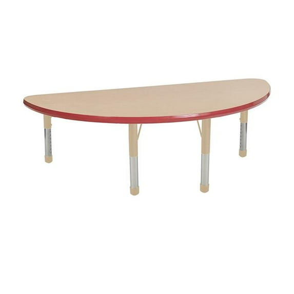 Early Childhood Resources ELR-14225-MPRDSDCH 24 x 48 in. Thermo-Fused Half Round Activity Table with Chunky Legs, Maple, Red & Sand