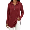 thumbnail image 3 of Plus Size Women's Loose Fit Hooded Drawstring Long Sleeve Pocket Solid Color Top Blouse Casual Comfortable Cozy Fashion Trendy Outfits Daily | CSEONE,Red 2XL, 3 of 8