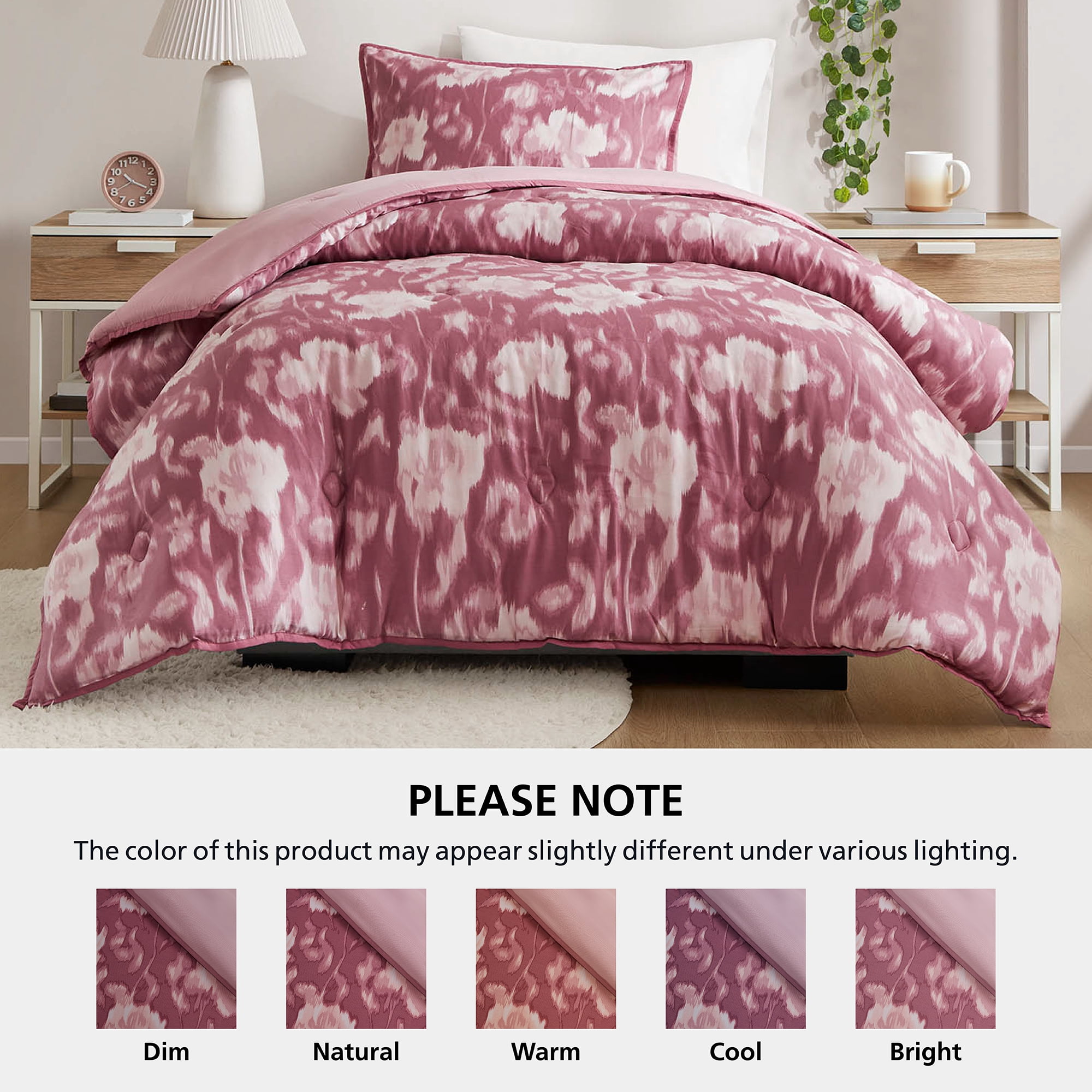 Mainstays Blurred Rose 2-Piece Pink Comforter Set, Twin/Twin XL