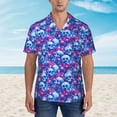 thumbnail image 2 of Pofeuu blue Skull purple flower Print Hawaiian Shirt for Men Sleeves Casual Button Down Summer Beach Dress Shirts T-Shirts,X-Large, 2 of 7