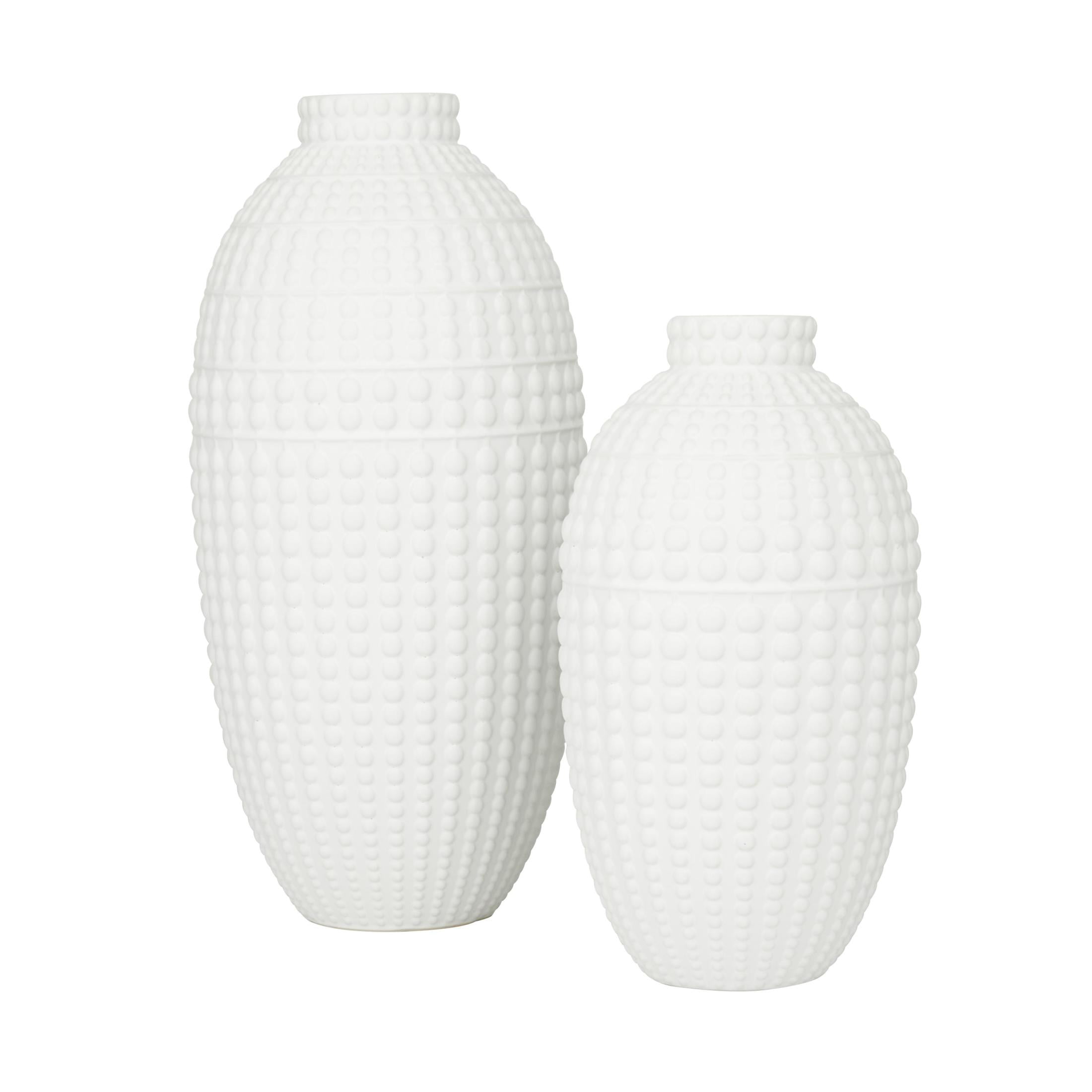 CosmoLiving by Cosmopolitan 16", 12"H White Ceramic Vase, Set of 2
