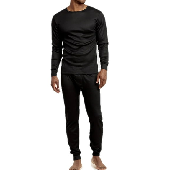 Men's 100% Polyester 2-Pc Long Thermal Underwear, Black M, 1 Set