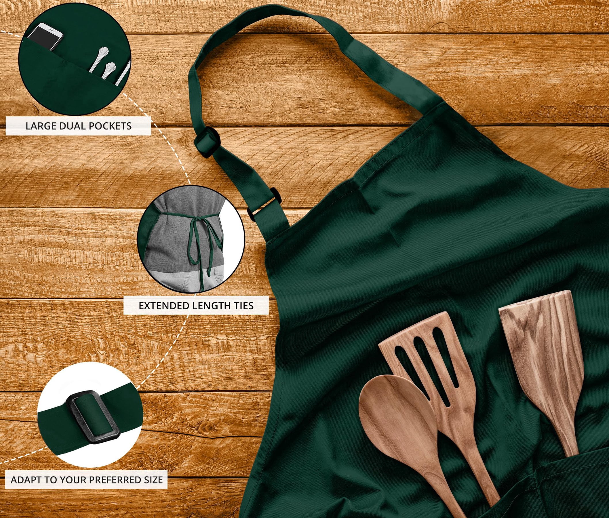 Utopia Kitchen 10 Pack Bib Apron, Unisex Adjustable Aprons with 2 Pockets, Waterdrop Resistant Cooking Kitchen Chef Apron for Men Women, Green