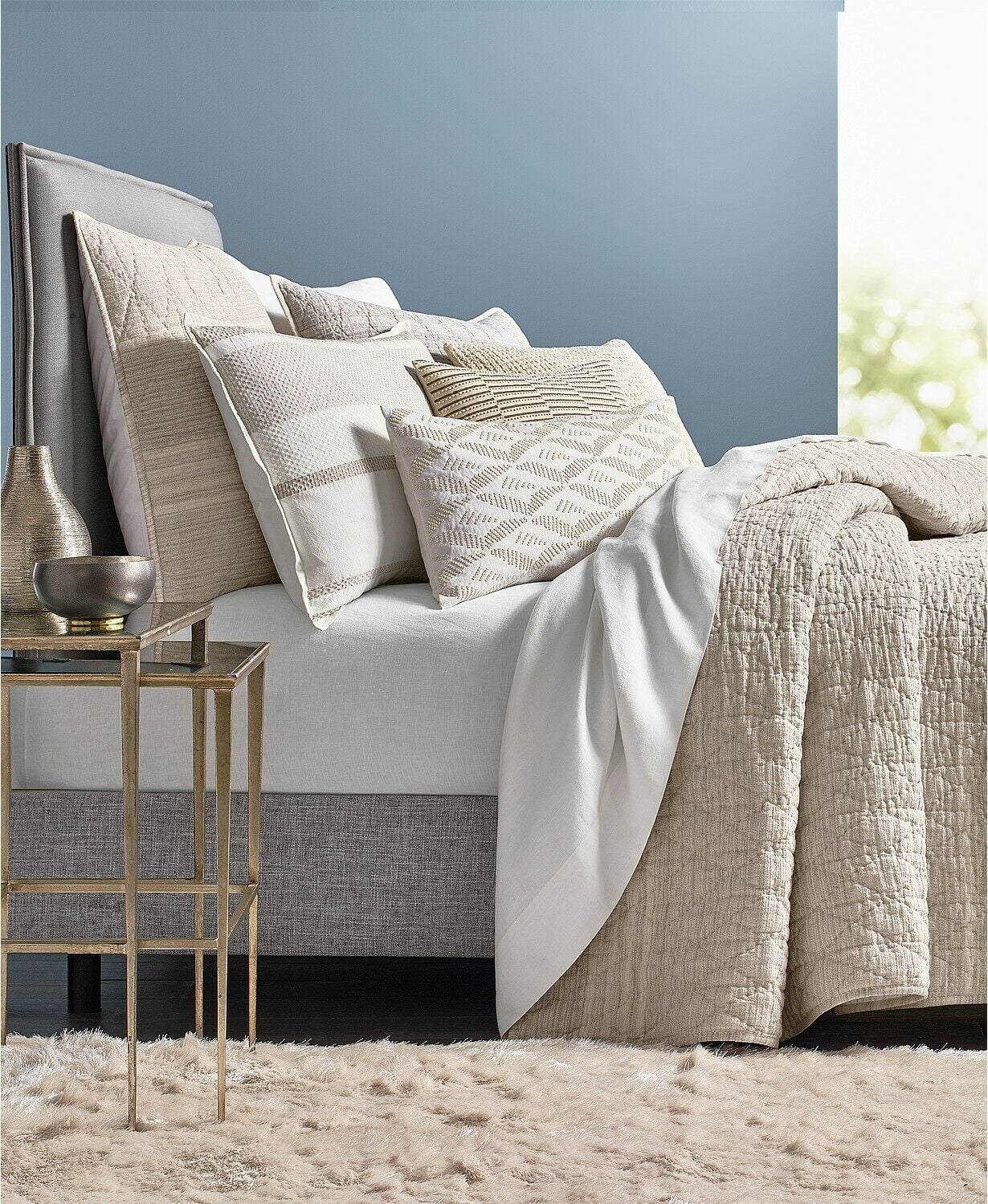 Hotel Collection Hand Quilted Cotton Linen Coverlet QUEEN