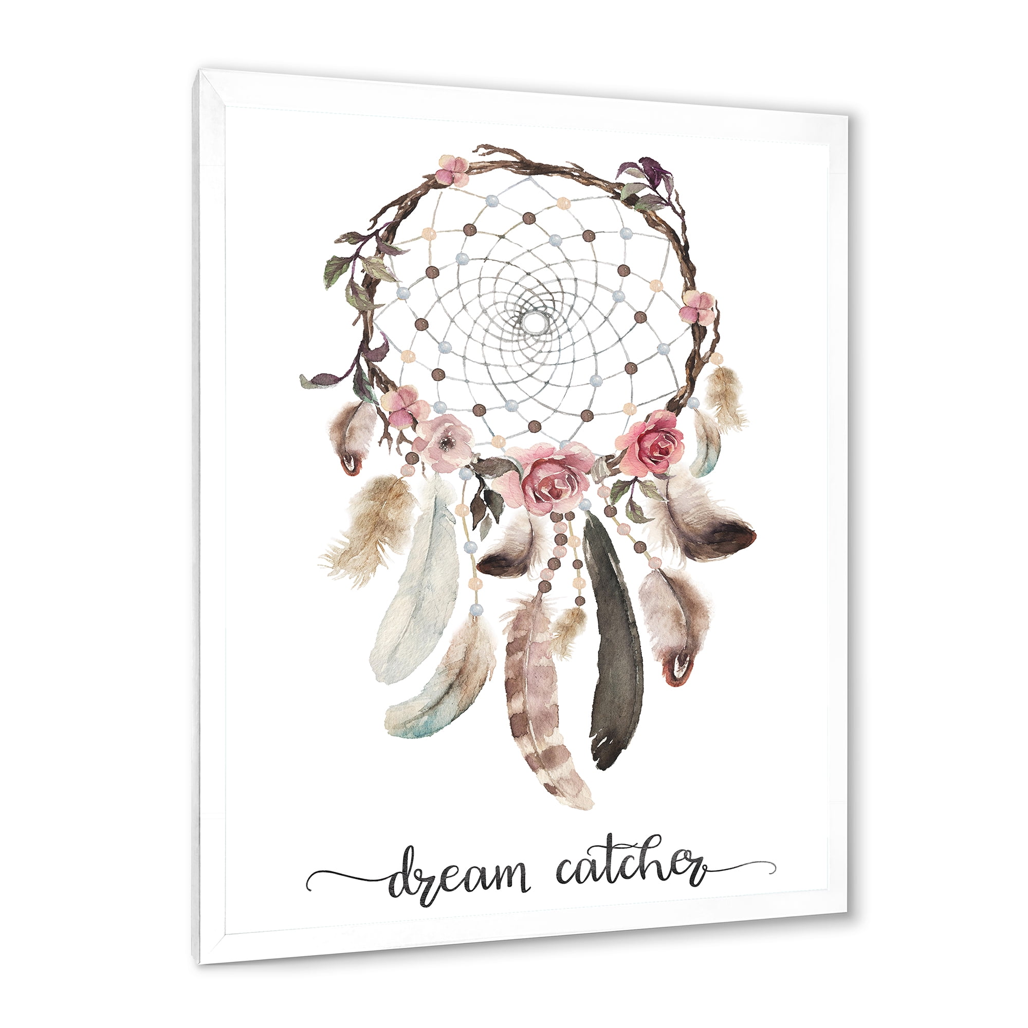 Designart 'Dream Catcher Made With Ethnic Feathers' Bohemian & Eclectic Framed Art Print