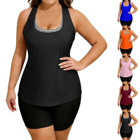 Jsaierl Womens 2 Piece Tankini Swimsuits Tummy Control Summer Vacation Print Push Up Swimwear Full Coverage Modest Beachwear with Boyshorts Tankini Bathing Suits S-3XL