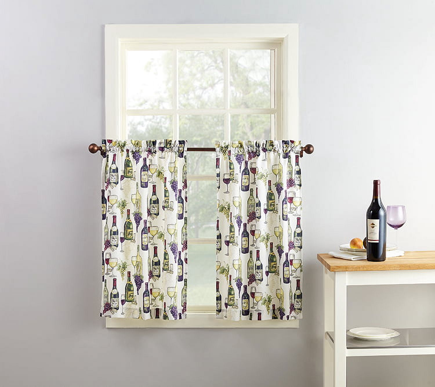 Mainstays Winery 3 Piece Kitchen Curtain Set, 54" x 36" in Ivy