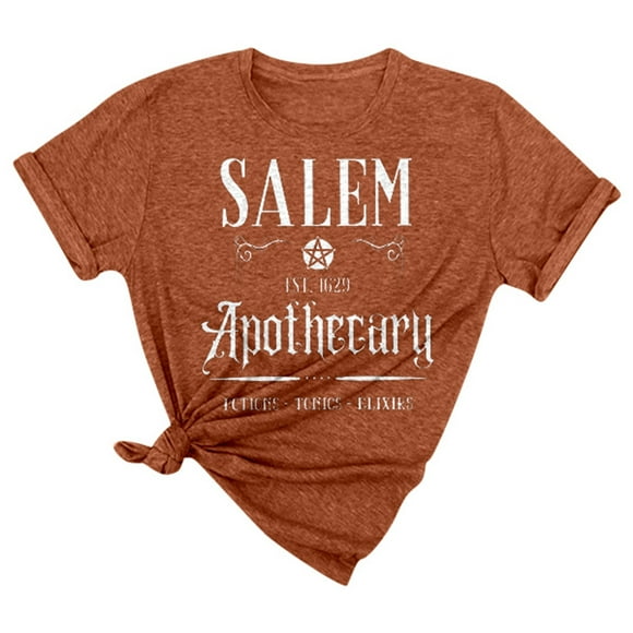 LUOGENLI Female T-shirts for Womens T Shirt Women Witch Sisters Shirt Witch Shirt Fall Holiday Tees Casual Short Sleeve Tops T-shirts for Women Graphic Tee Summer Clothes Orange XXL