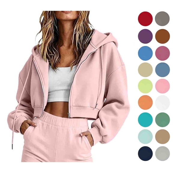 Yotami Womens Cropped Hoodie Full Zip Lightweight Hooded Sweatshirt Long Sleeve Athletic Casual Tops Fall Clothes