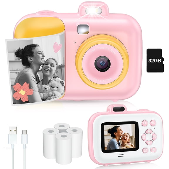 Instant Print Digital Camera, Kids Camera with 4 Rolls Print Paper&32GB Card,FHD 1080P Video Camera for Toddler, Portable Camera Toy for Boys Girls,Christmas Birthday Gifts for Kids Age 3-12