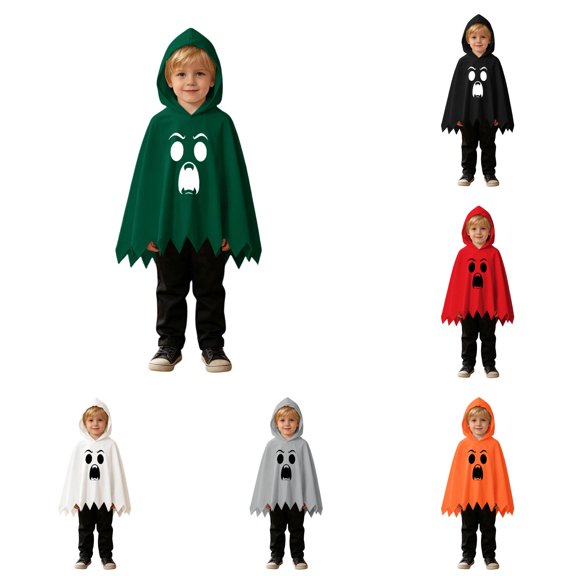 FYDUU Toddler Boys Halloween Ghost Cloak Cape Hooded Tops with Black Pants 2 Piece Outfit Set Kids Holiday Casual Clothes