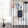 thumbnail image 2 of Abstract Boho Shower Curtain - Mid-Century Pink Navy Blue Neutral Palm Leaves Botanical, Modern Minimalist Waterproof Fabric, Includes Hooks, 72x72 Inch, Perfect for Artistic and Stylish Bathrooms, 2 of 6