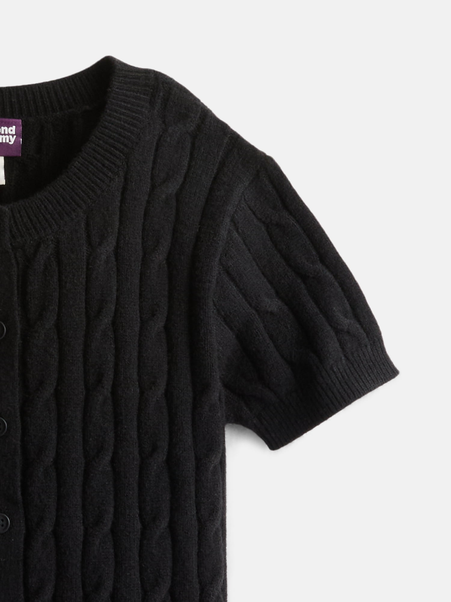 Weekend Academy Girls Button Front Cable Knit Cardigan with Short Sleeves, Sizes 4-18