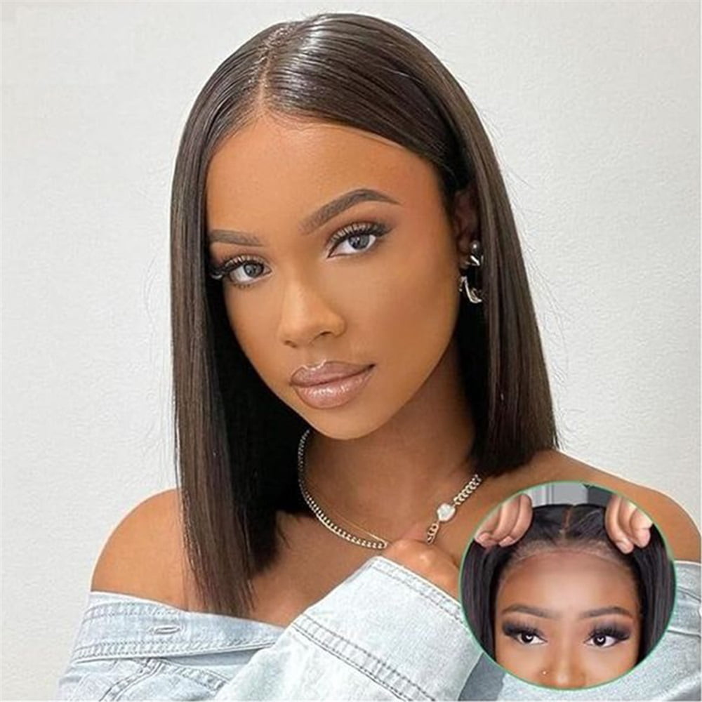 Wigs Human Hair Pre Cut No Glue 6*4 Lace Closure Bone Straight Wigs Pre Plucked