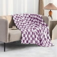 thumbnail image 2 of Throw Blankets Flannel Blanket with Checkerboard Grid Pattern Soft Throw Blanket for Couch, Bed, Sofa Luxurious Warm and Cozy for All Seasons (Purple, 60"x80"), 2 of 6