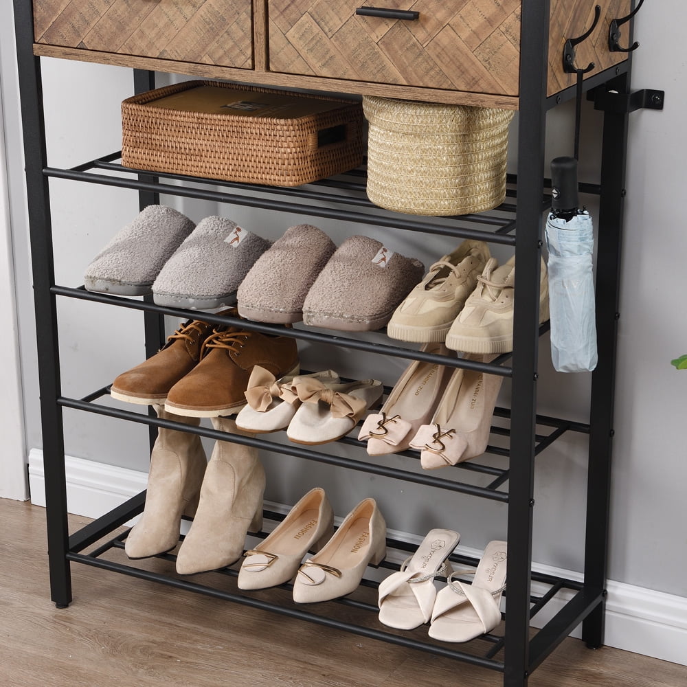 Entryway 4-tier Shoe Shelf with Drawers, Coat Rack, One Set Entryway Shoe  Rack with Storage and Hooks - Yahoo Shopping