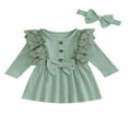 thumbnail image 1 of OUSITAID Robe d'Automne pour Bébé Fille Manches Longues Côtelées Robe Princesse Ligne A avec Bandeau, 1 of 8