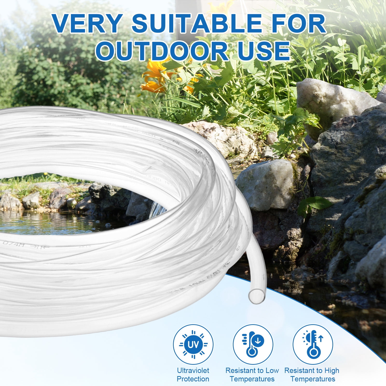 Uxcell Vinyl Tubing 0.39" ID x 0.47" OD 30ft Flexible Plastic Tube With 2 Hose Ties, Lightweight Hybrid Hose for Water Gardening [Clear]
