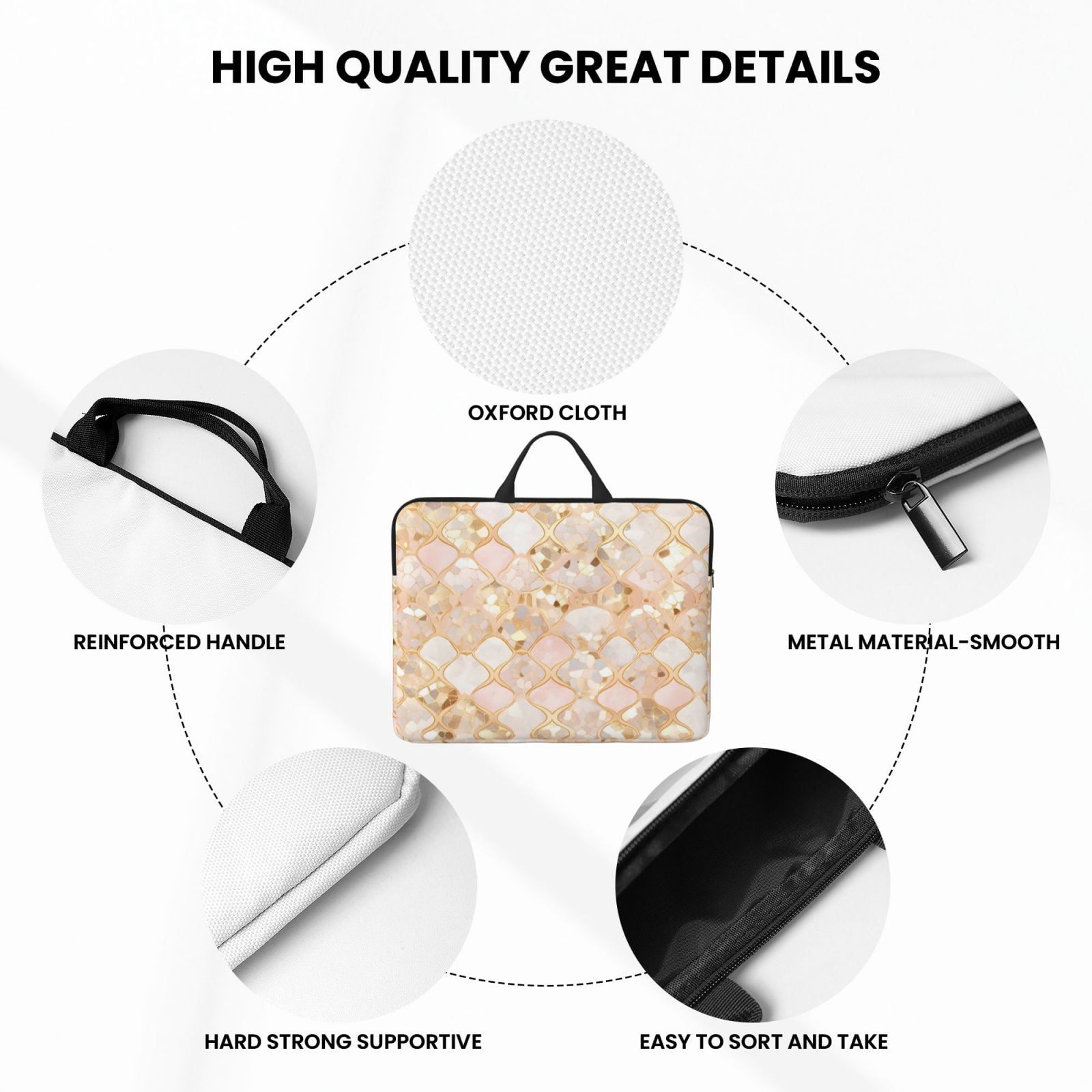 Laptop Sleeve Bag For Women Men 14inch Waterproof Durable Protective Computer Carrying Cover Handle Laptop Case Bag Rose Gold Leopard Print Animal Skin Texture_1