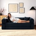 thumbnail image 3 of 4-in-1 Folding Convertible Sofa Bed, 80 Inch Corduroy Upholstered Boneless Couch, Loveseat Sleeper with Pull Out Bed, Floor Sofa Modular Futon Teddy Sofa for Living Room Bedroom Lounge, Deep Blue, 3 of 14