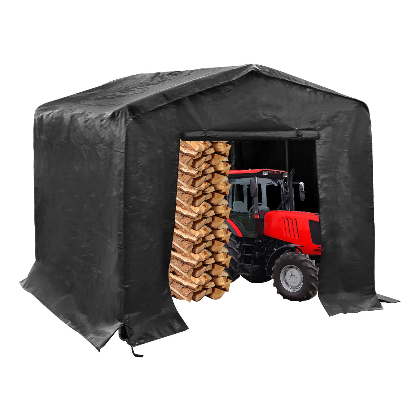 Outdoor Carport Shelter, 8x8x8ft Metal Frame Carport Canopy Cover, Black, Waterproof Tarp Shelter for Car Truck Motorcycle Vehicle Protection