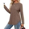 thumbnail image 2 of Long Sleeve Shirts for Women Tunic Tops for Women Loose Fit Dressy Crew Neck Pullover Basic Sweaters for Women Khaki L, 2 of 7