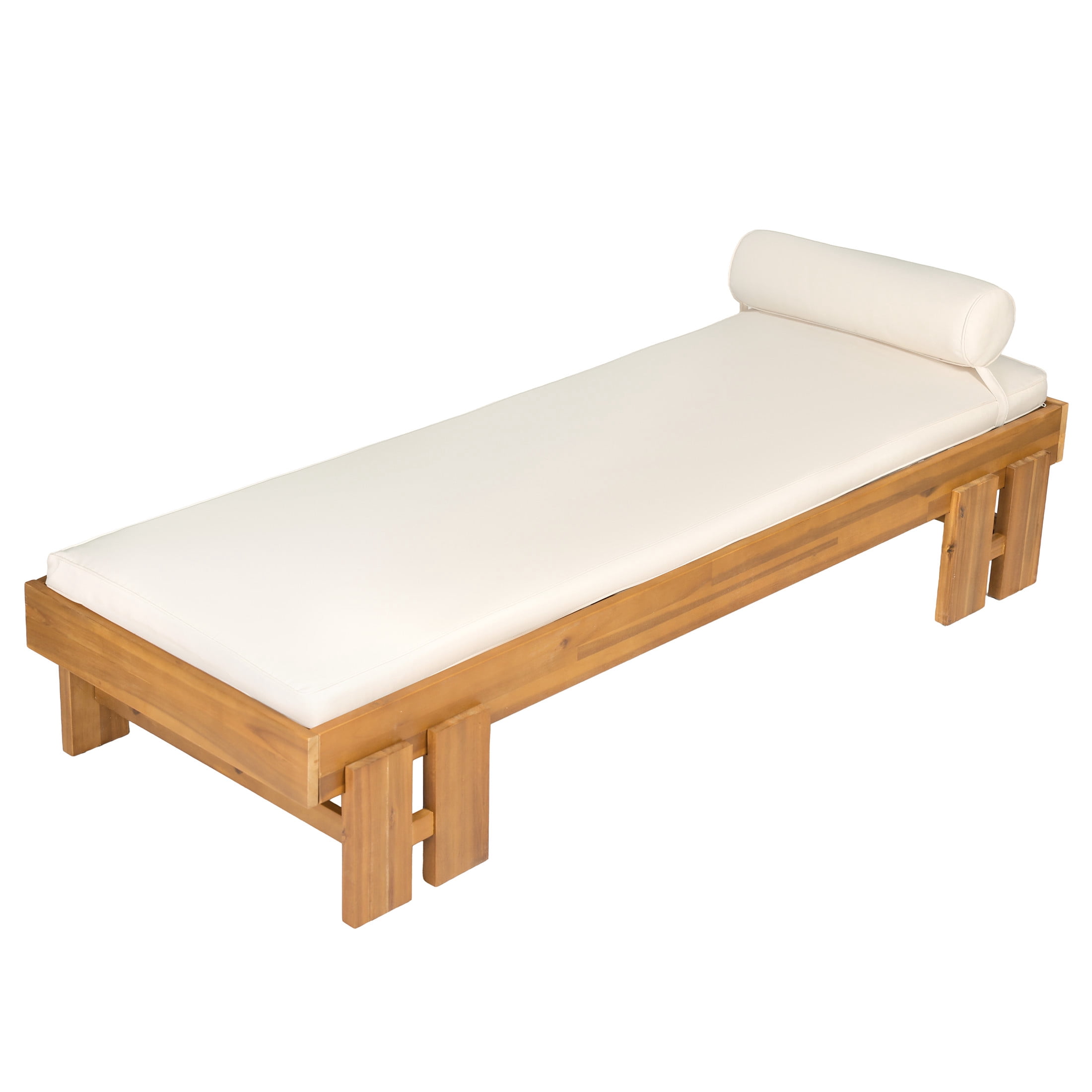 Christopher Knight Home Acacia Wood Daybed with Cushion & Pillow, Indoor Outdoor Lounge, Teak+Cream