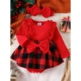 thumbnail image 3 of xiaxaixu Bébé Bébé Filles Noël Robe à Carreaux Patchwork Imprimé Manches Longues Col Rond Dentelle Combinaison + Bandeau, 3 of 9