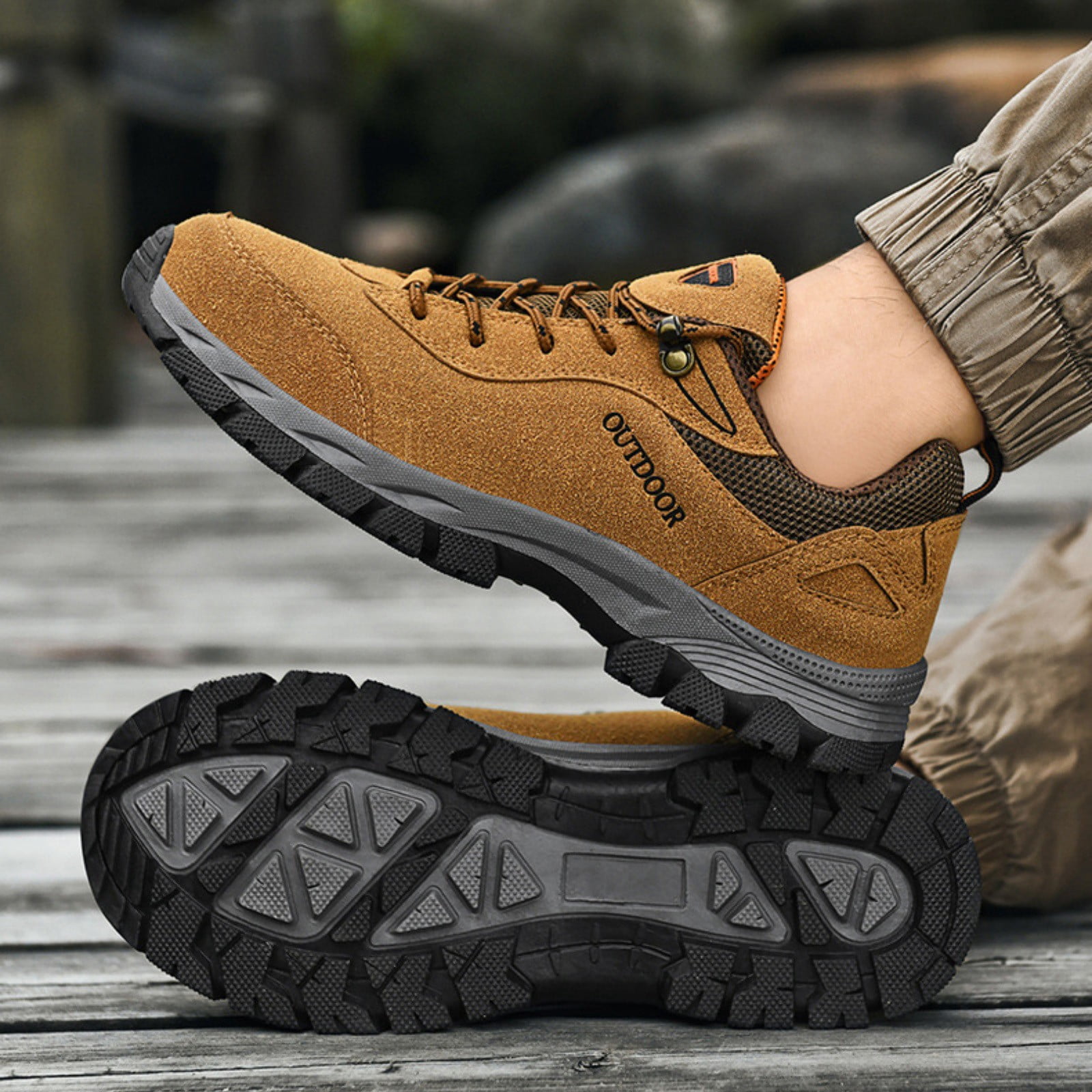 XIMIN Men's Suede Low-Top Hiking Sneakers Hiking Walking Shoes Extra Wide Lightweight Outdoor Cushion Sneakers Non-Slip Running Trekking Shoes
