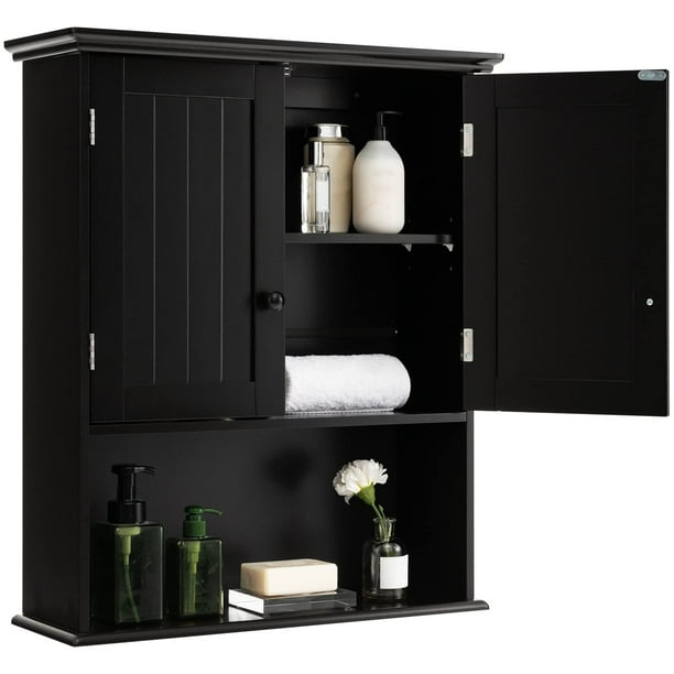 Mueble de baño montado en la pared COSTWAY con puertas dobles, negro