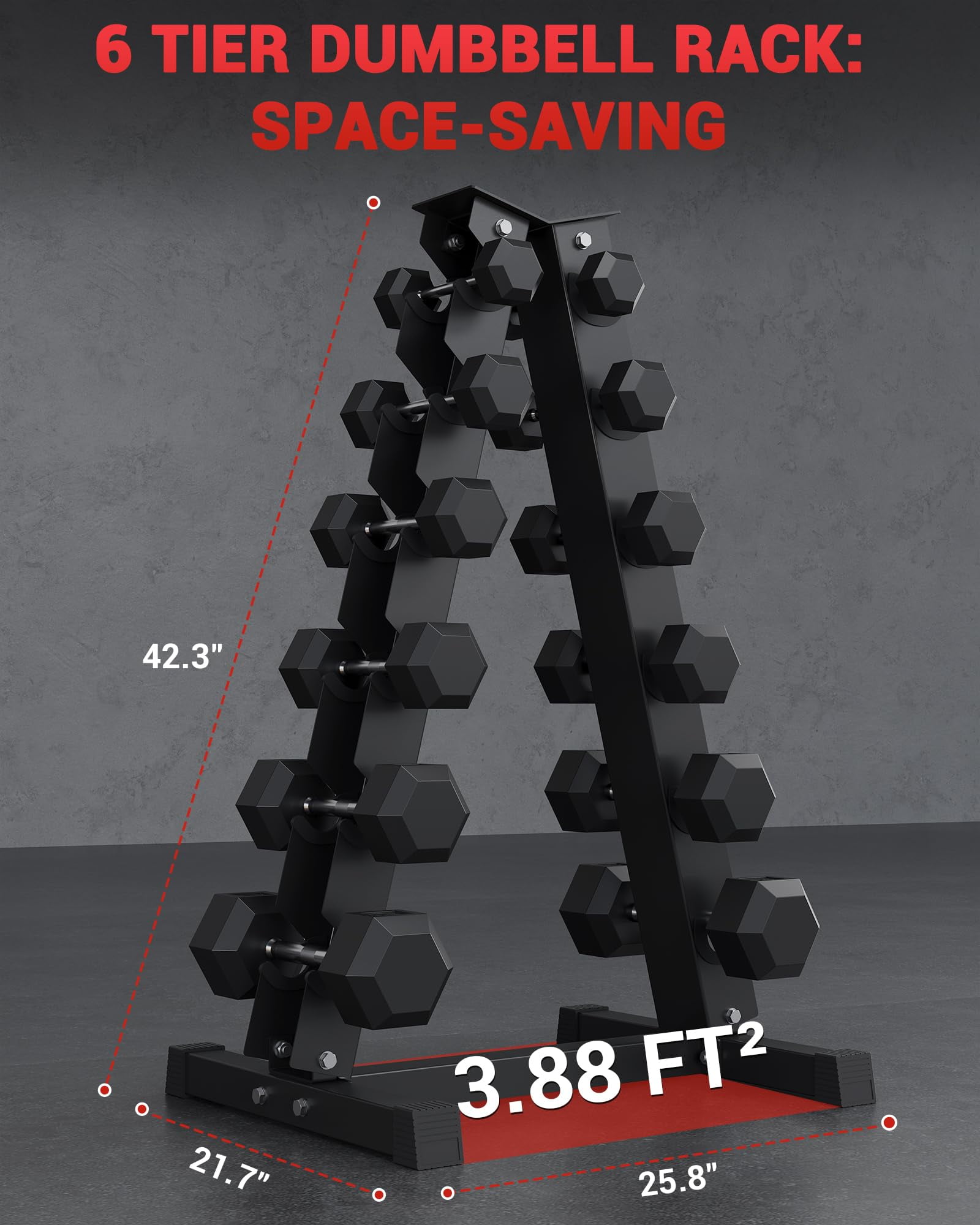 GARVEE 6 Tier Dumbbell Rack Stand Only,Heavy Duty Steel Weight Rack for Home Gym,800Lbs Weight Capacity