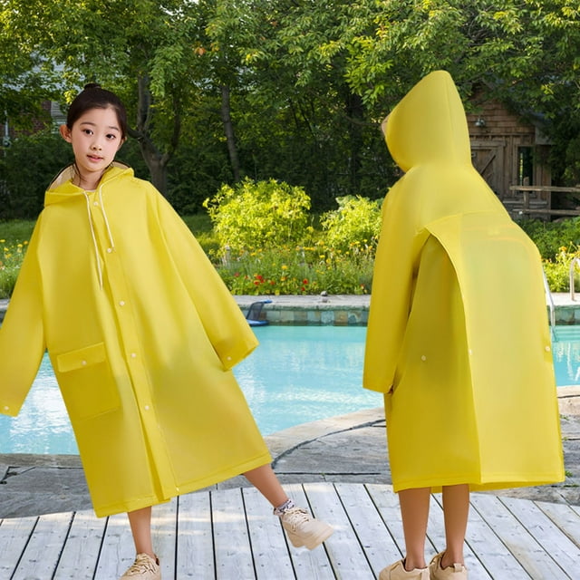 Kids' EVA Backpack Access Rain Poncho School Storm Commute Gear Extended Hood Shield Windproof Rainproof Cape Quick Dry Reusable 6-12 Years Yellow 150