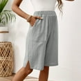 thumbnail image 7 of JULMCOMO Pedal Pushers for Women Bermuda Shorts Dressy Casual Elastic Waist Knee Length Comfy Shorts Trendy Summer Linen Capri Pants with Pockets Light Gray M, 7 of 7
