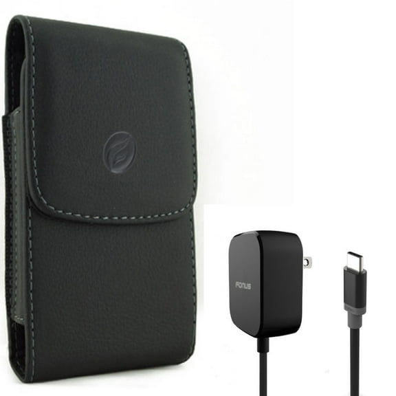 For Google Pixel 7 Pro/6/Pro - Case Belt Clip w Fast Home Charger, Leather Holster Cover, 15W 5ft Long Type-C for Google Pixel 7 Pro/6/Pro Phones