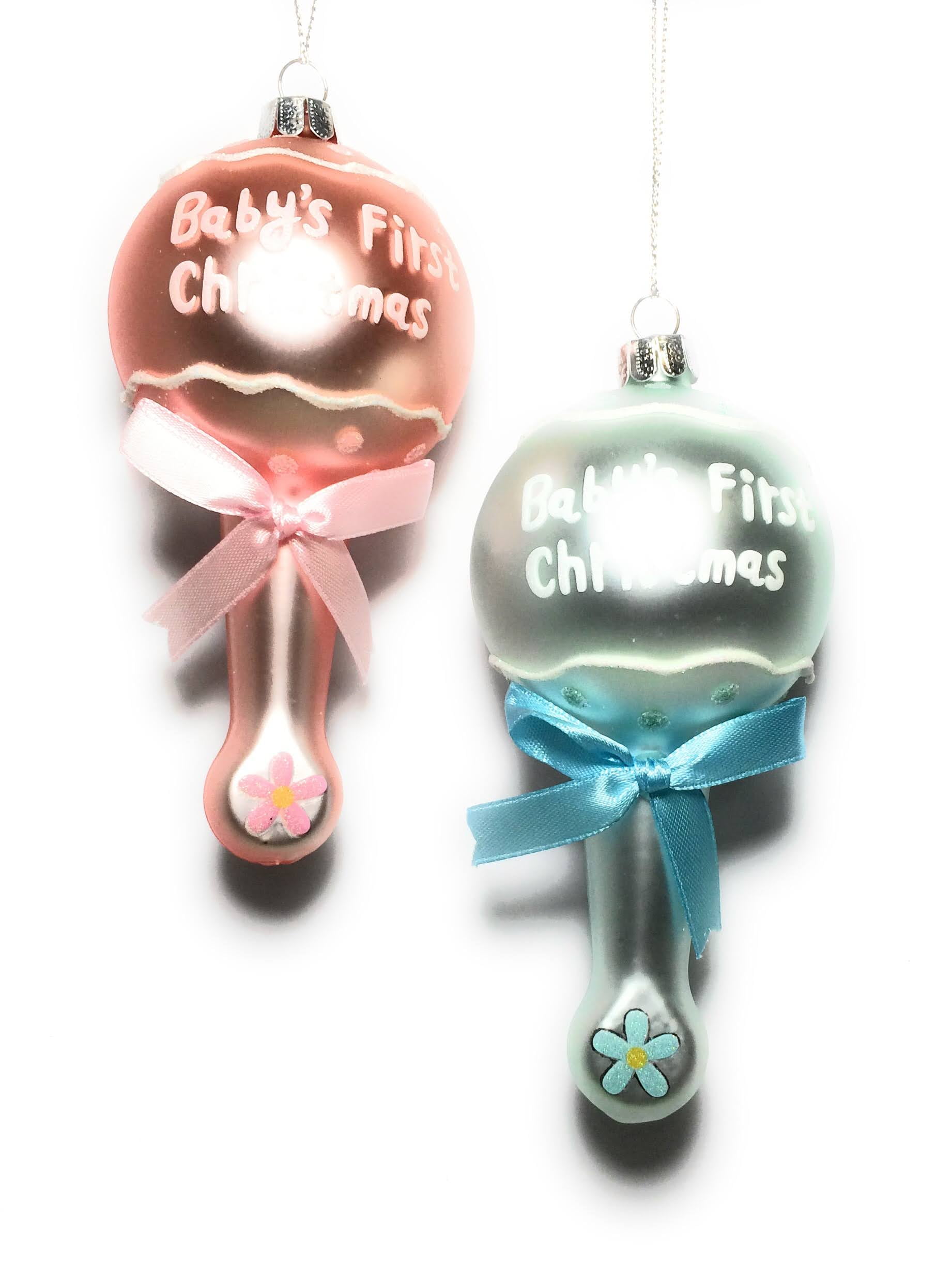 Set Of 2 1 Pink 1 Blue Baby's First Christmas Baby Rattle Christmas