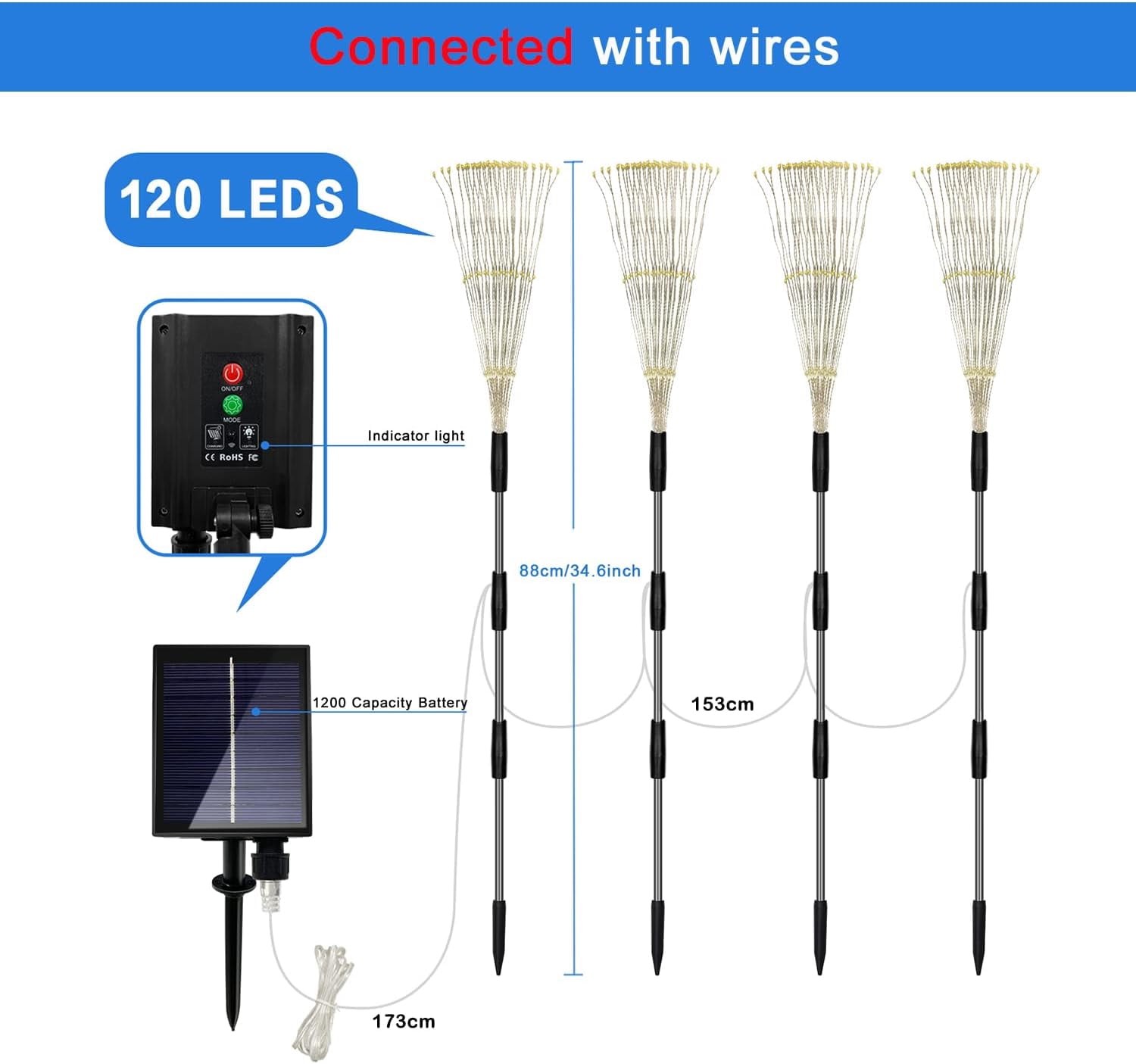 CTAnnie Solar Garden Lights Outdoor, 4 Pack 120 LED Waterproof Decorative String Lights 8 Modes with Remote DIY Outdoor Decor for Pathway Walkway Yard (Cool White)