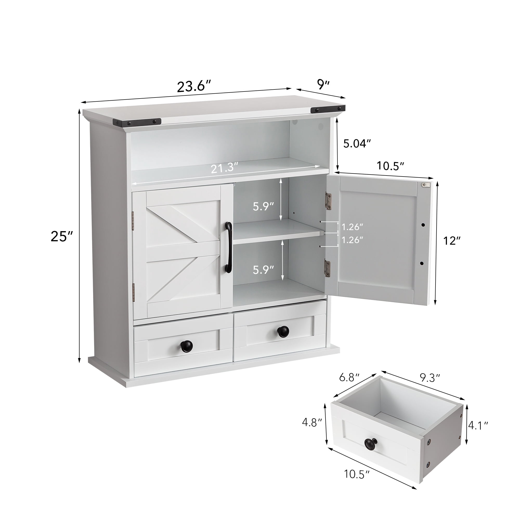 OONNEE Bathroom Wall Cabinet, 24" x 25" Farmhouse Over The Toilet Storage with Motion LED Light & Safety Drawers, Wooden Medicine Cabinet,White Storage Organizer