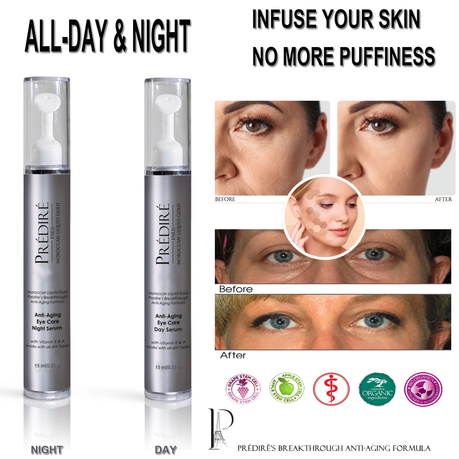 PREDIRE Complete AntiAging Eye Care Collection Day & Night Serums