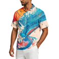 thumbnail image 4 of Tie Dye Polo Shirts for Men Henley Short Sleeve Cotton Linen Tees Causal Vacation Loose T Shirts, XL, 4 of 6