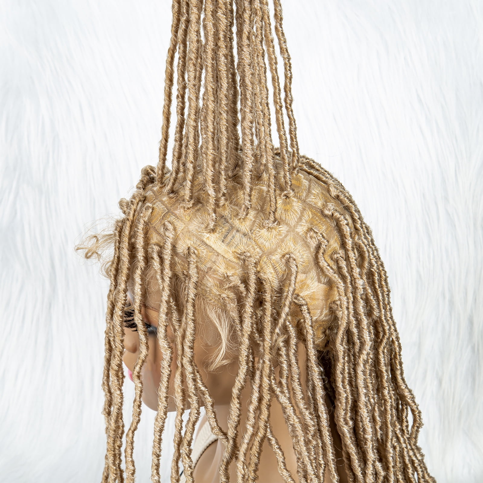 Colorful Locs Braided Wigs 36 Inches Full Double Lace Golden Honey Square Knotless Dreadlock Braiding Wig with Baby Hair for Black Women Synthetic Lace Frontal Long Cornrow Box Braided Wigs