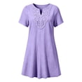 thumbnail image 3 of Helii Womens Embroidered Eyelet V Neck Short Sleeve A Line Dress with Pockets Lightweight Breathable Summer Swing Casual Loose Fit T Shirt Dress for Daily Vacation Beach Party 6 Colors, 3 of 8
