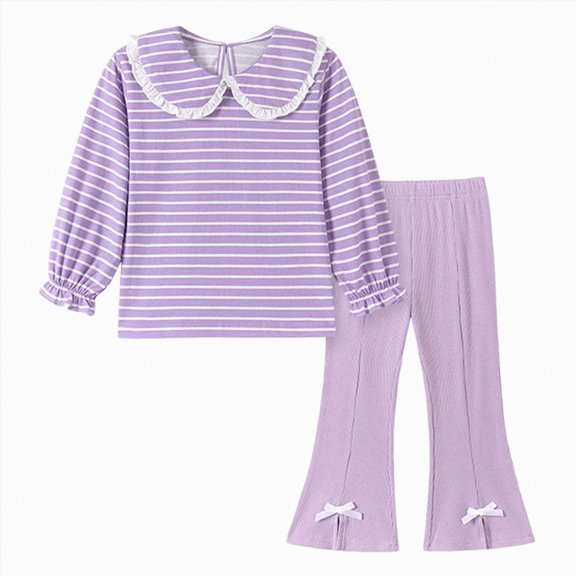 ZIXKCGDSE Baby Girl Clothes Ruffle Long Sleeve Shirt and Flare Pants Fall Outfits Going Out Size 3-4 Years