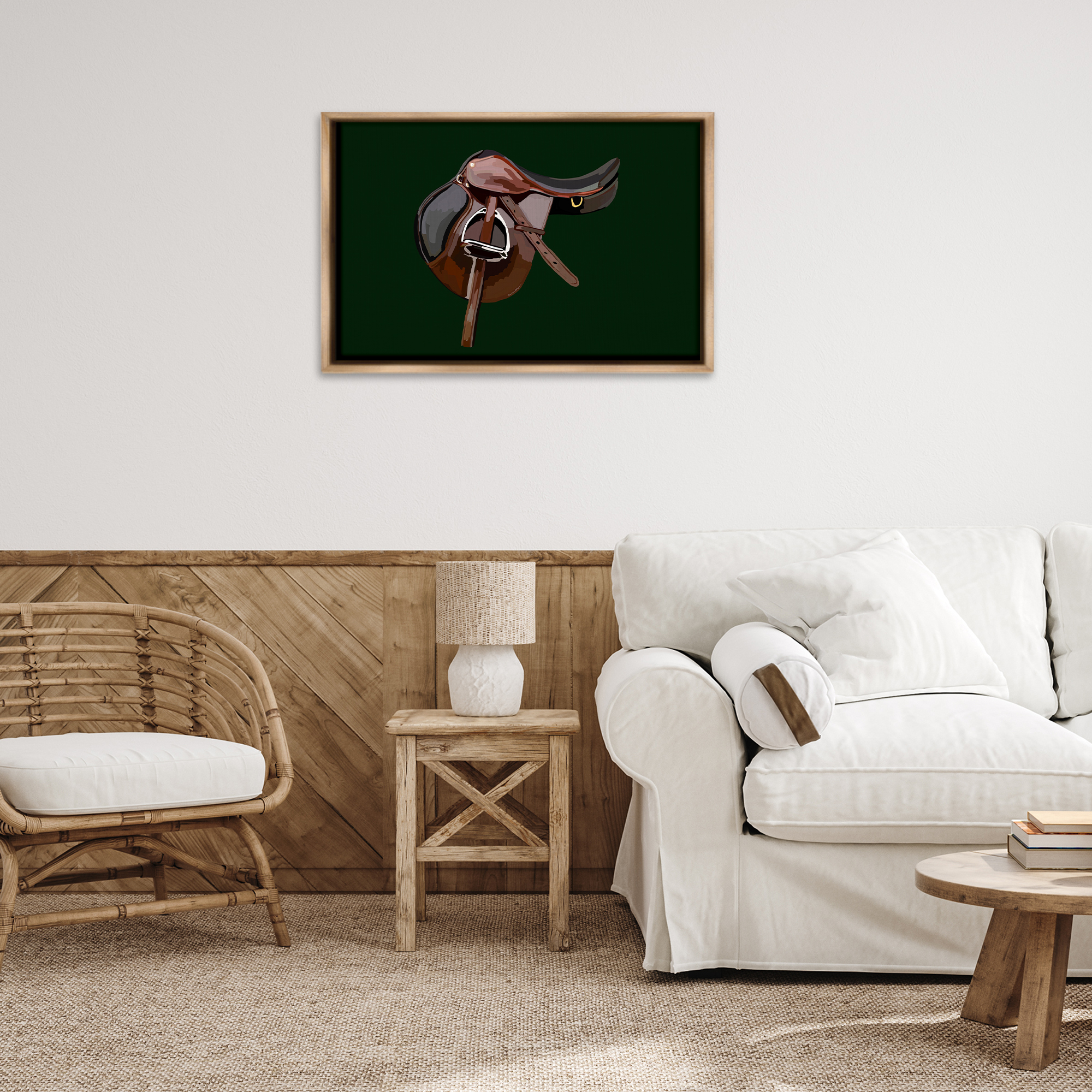 Stupell Industries Western Horse Saddle Abstract Painting Brown Floater Framed Canvas Art Print Wall Art, 31 x 21