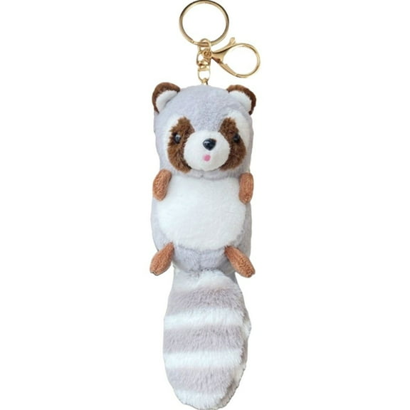 Hsqqdc Plush Raccoon Keychain, Soft Stuffed Animal Keyring Hanging Pendant for Bag and Purse