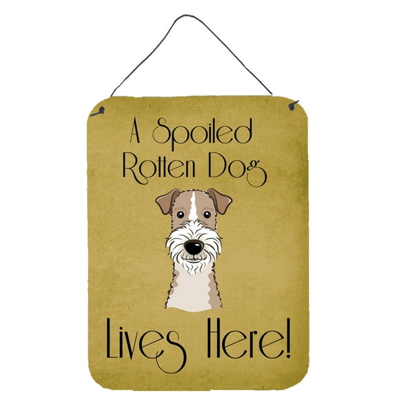 Caroline's Treasures BB1495DS1216 Wire Haired Fox Terrier Spoiled Dog Lives Here Wall or Door Hanging Prints, 12x16,