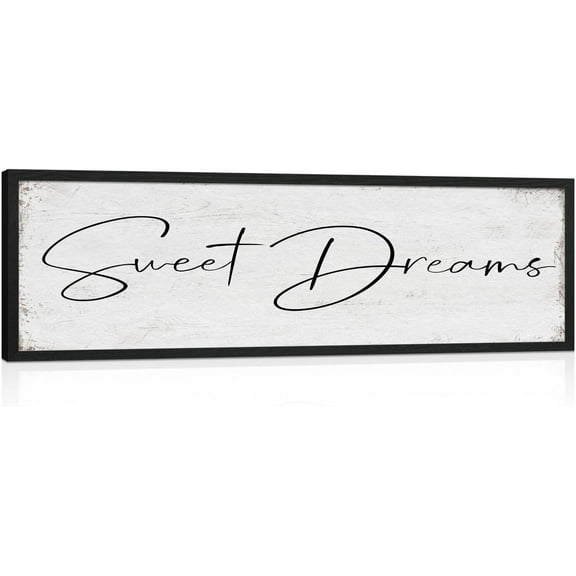 CDDposter Sweet Dreams Sign Bedroom Decor: Sweet Dreams Wall Decor Above Bed Large Farmhouse Guest Room Hanging Plaque Framed Wall Art for Over Bed 12" x 40"