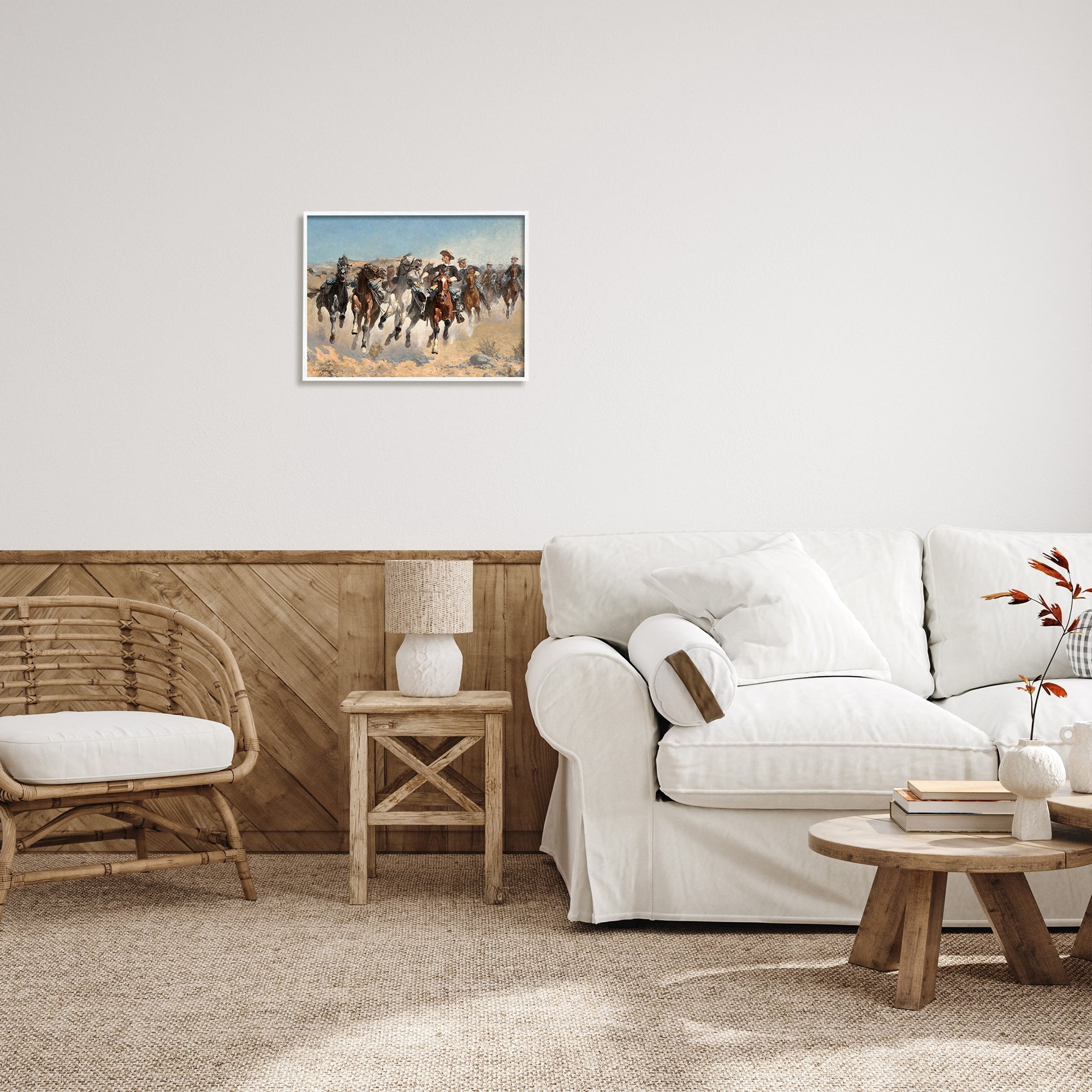Stupell Industries Galloping Horses Herd Cowboys Trotting Desert Sand Painting White Framed Art Print Wall Art, Design by Lettered and Lined